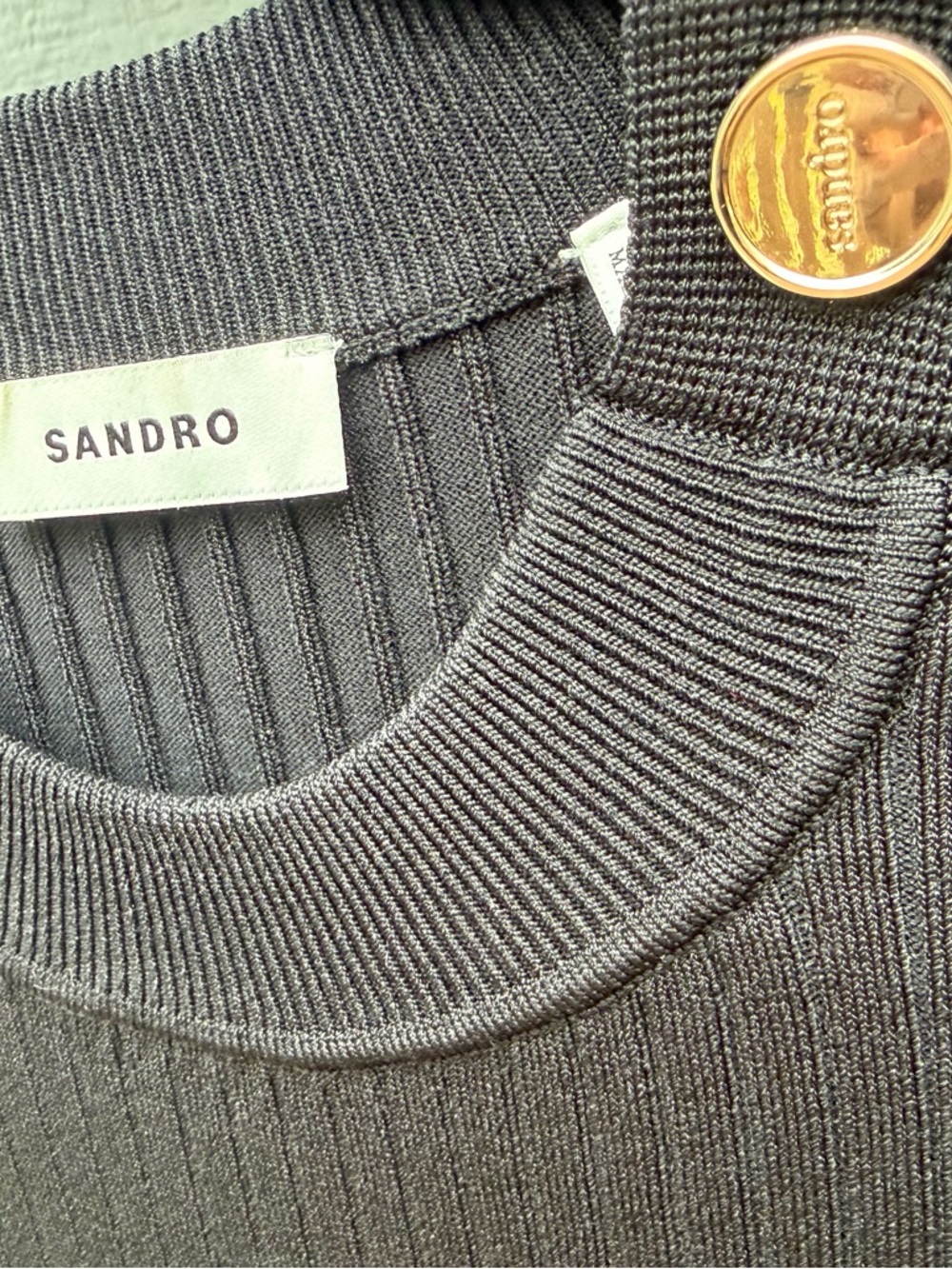 Sandro Black Short-Sleeve Knit Dress with Gold Sz 8/40 - Picture 9 of 12